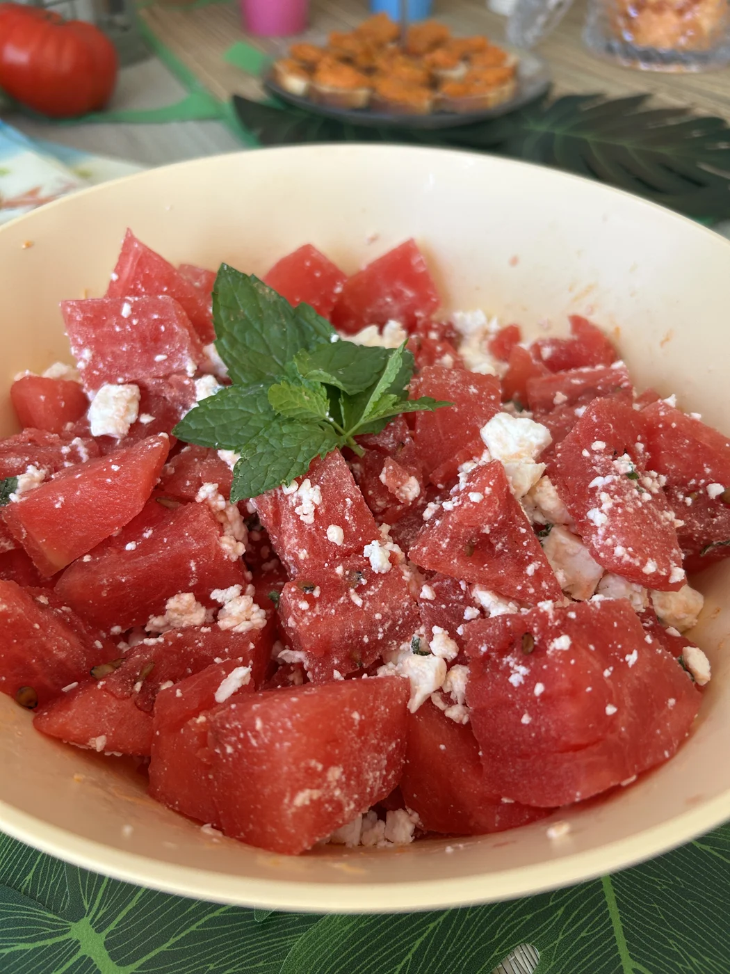 Salade de pastèque, feta et menthe