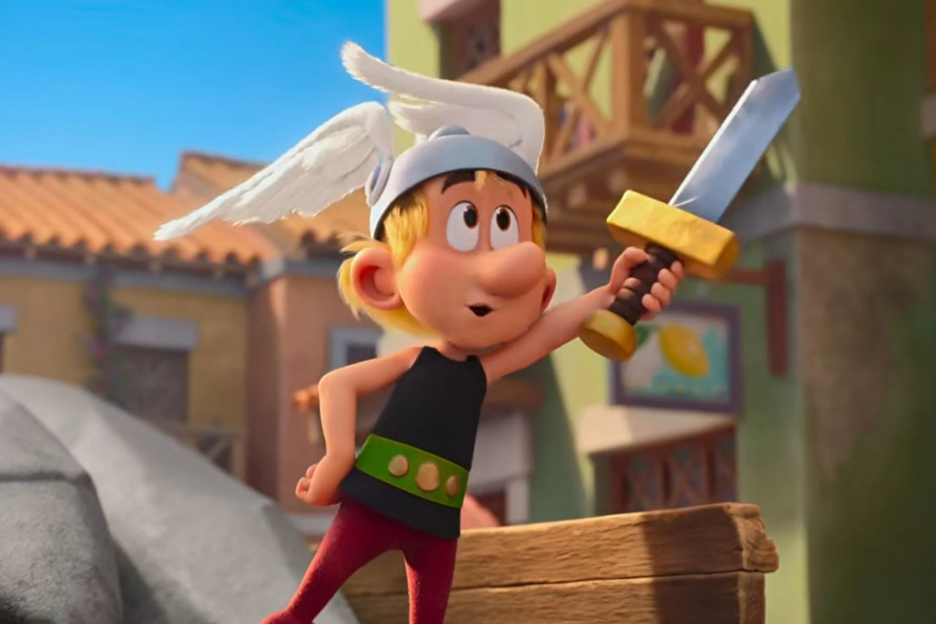 Astérix enfant tenant une épée dans Le Royaume de Nubie