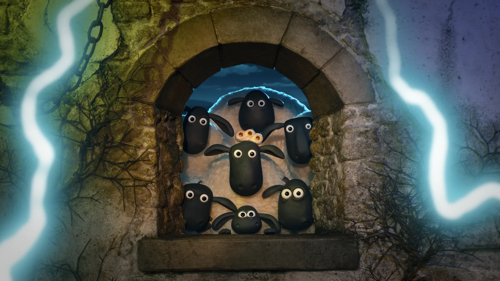 Le troupeau de Shaun regarde à travers une fenêtre